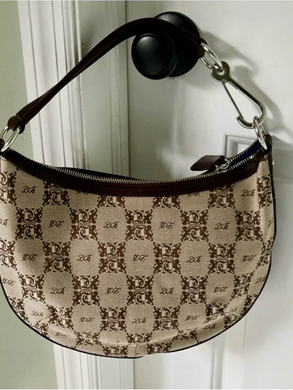 Y2K Brown Monogram Canvas & Brown Leather Shoulder Bag Leonello Borghi
